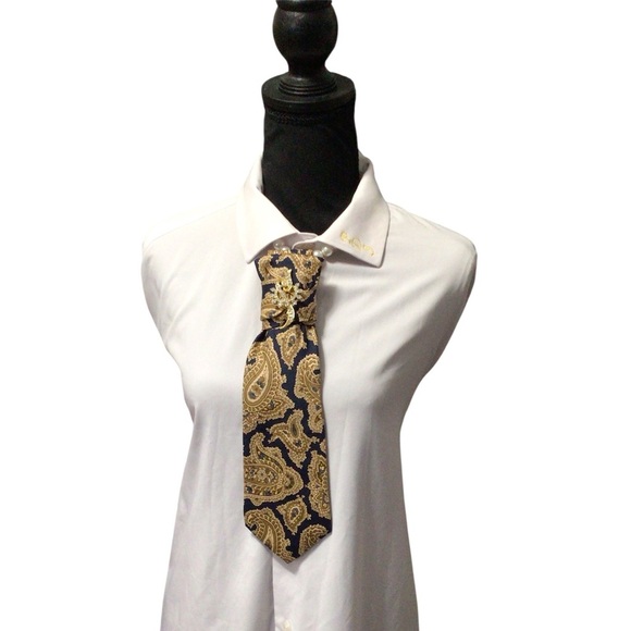 Elegant Gold and Navy Blue Paisley Necktie Necklace - Picture 1 of 2